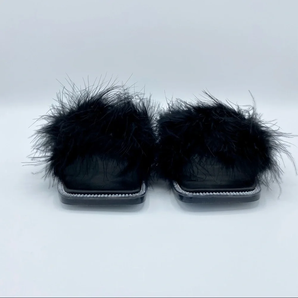 Jeffrey Campbell Black Acelynn Faux Fur Slide Sandal Size 5.5